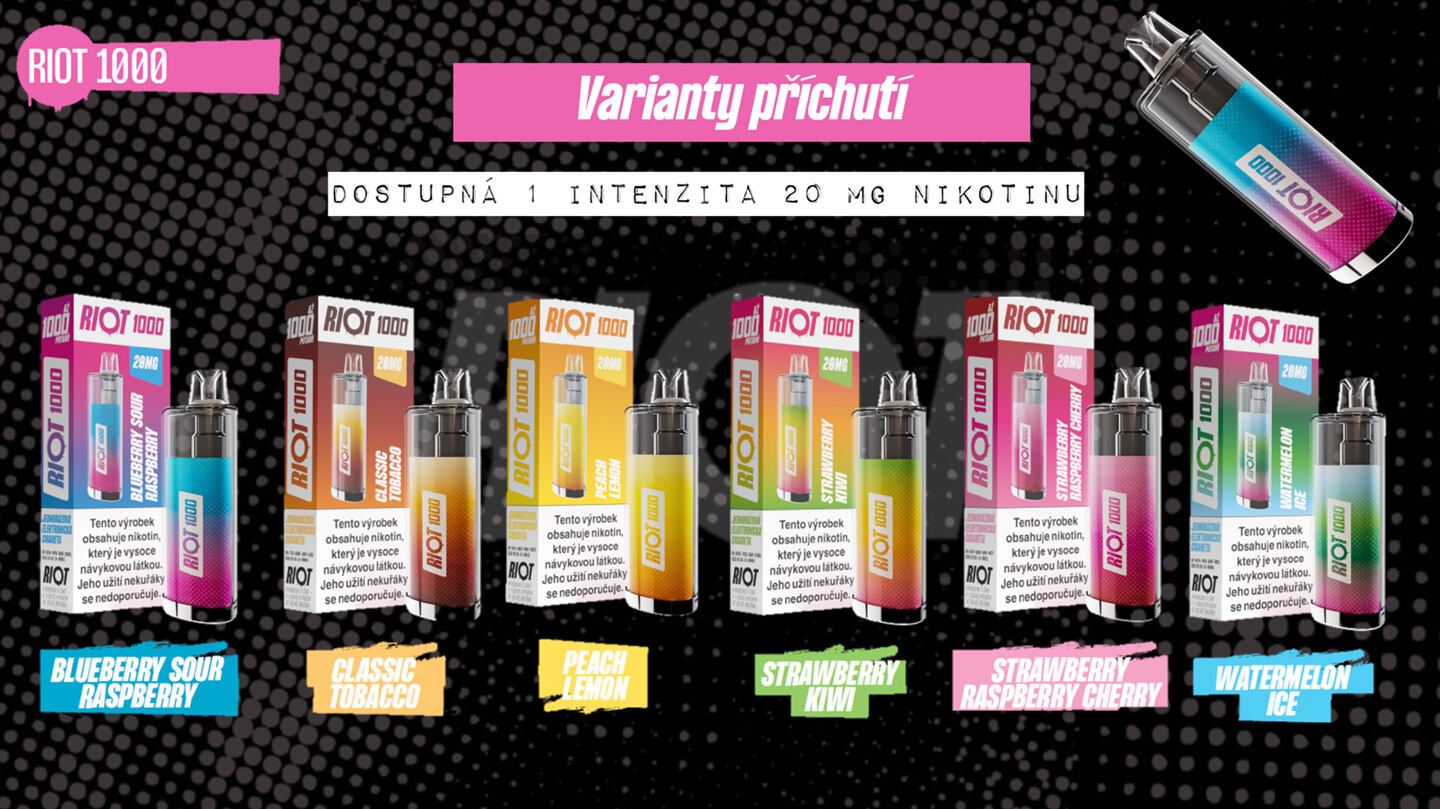 RIOT 1000 jednorázová e-cigareta — detail